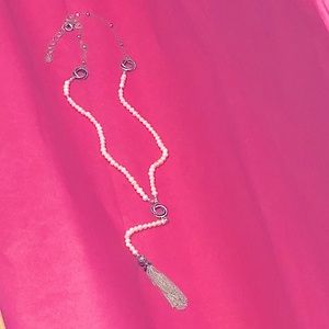 Pearl Lariat Tassel Necklace New Vintage Classic